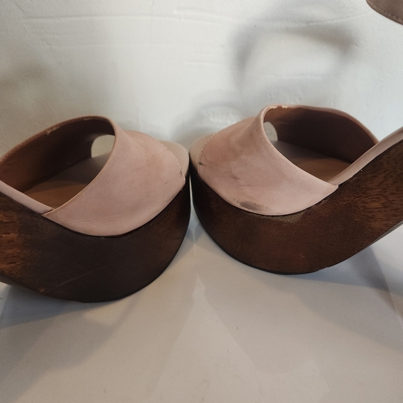 Lulus Lolita Leather Light Nude Suede Wooden Platform Heels - Picture 6 of 7